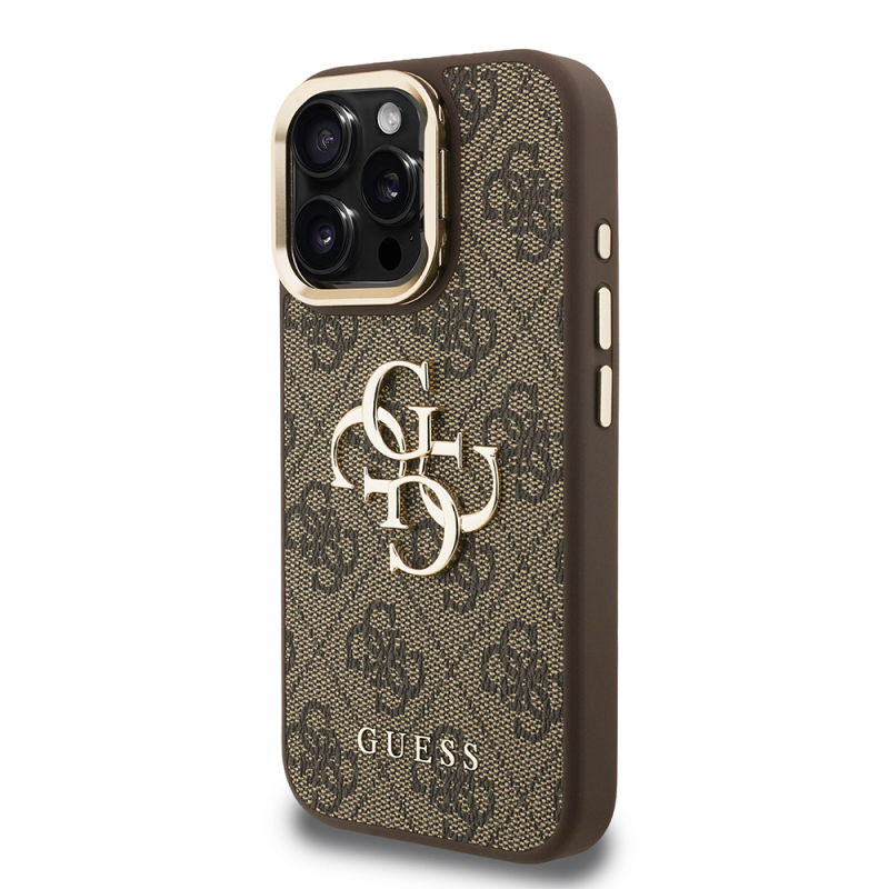 Apple iPhone 16 Pro Max Case Guess Original Licensed PU Leather 4G Patterned Metal Big 4G and Text Logo Camera Stand Cover - 5