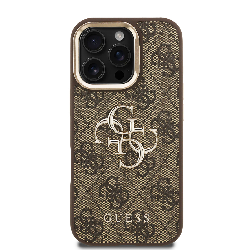 Apple iPhone 16 Pro Max Case Guess Original Licensed PU Leather 4G Patterned Metal Big 4G and Text Logo Camera Stand Cover - 6