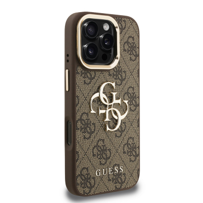 Apple iPhone 16 Pro Max Case Guess Original Licensed PU Leather 4G Patterned Metal Big 4G and Text Logo Camera Stand Cover - 7
