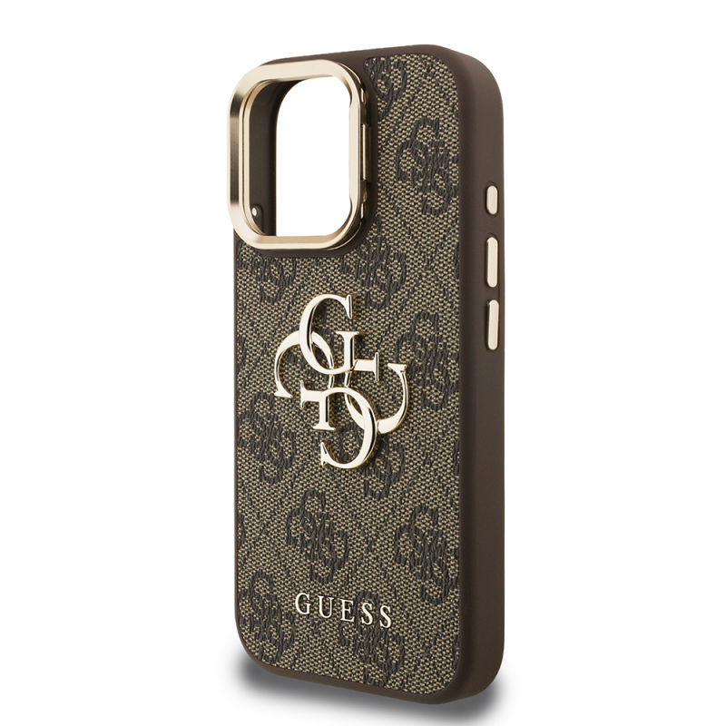 Apple iPhone 16 Pro Max Case Guess Original Licensed PU Leather 4G Patterned Metal Big 4G and Text Logo Camera Stand Cover - 9