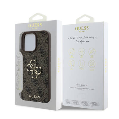 Apple iPhone 16 Pro Max Case Guess Original Licensed PU Leather 4G Patterned Metal Cover with Large 4G and Text Logo - 18