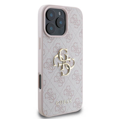 Apple iPhone 16 Pro Max Case Guess Original Licensed PU Leather 4G Patterned Metal Cover with Large 4G and Text Logo - 21