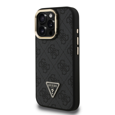 Apple iPhone 16 Pro Max Case Guess Original Licensed PU Leather Stone Triangle Logo 4G Patterned Camera Stand Cover - 4