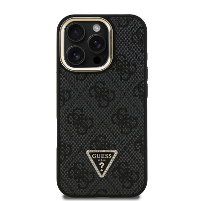Apple iPhone 16 Pro Max Case Guess Original Licensed PU Leather Stone Triangle Logo 4G Patterned Camera Stand Cover - 5