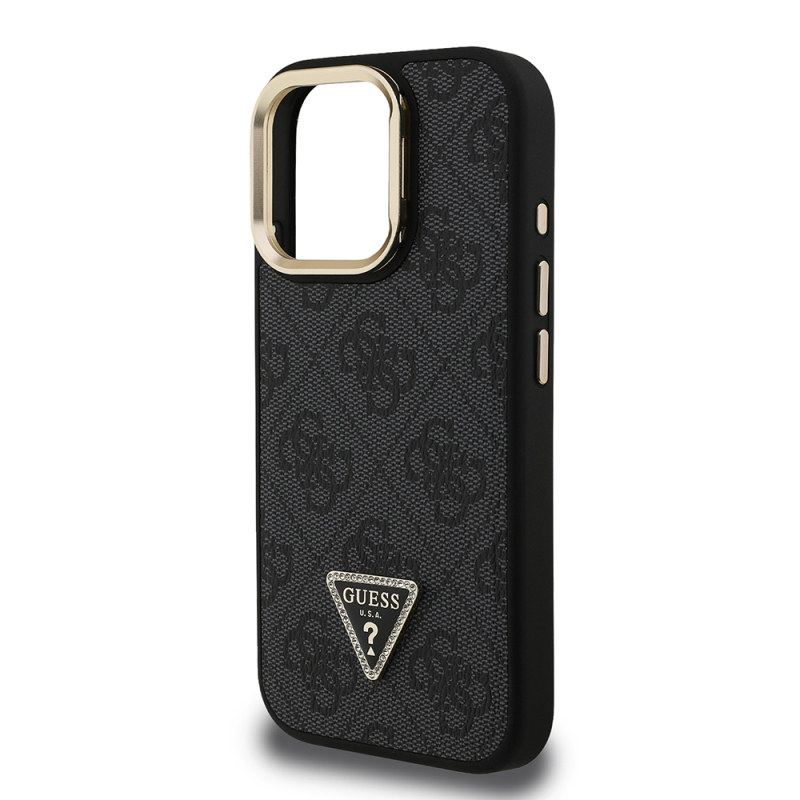 Apple iPhone 16 Pro Max Case Guess Original Licensed PU Leather Stone Triangle Logo 4G Patterned Camera Stand Cover - 8