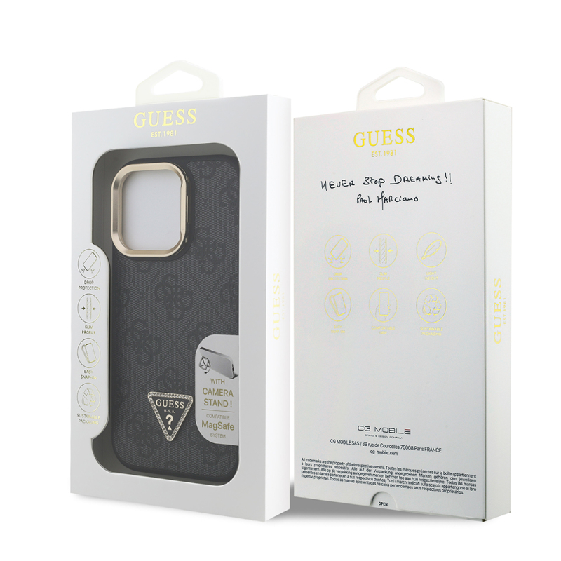 Apple iPhone 16 Pro Max Case Guess Original Licensed PU Leather Stone Triangle Logo 4G Patterned Camera Stand Cover - 10