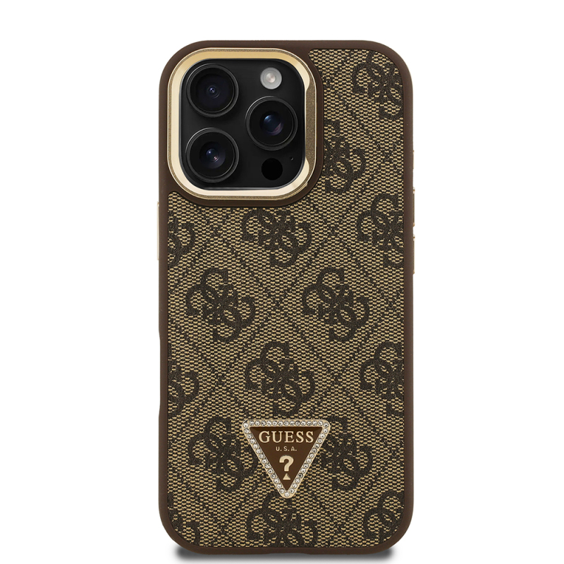 Apple iPhone 16 Pro Max Case Guess Original Licensed PU Leather Stone Triangle Logo 4G Patterned Camera Stand Cover - 12