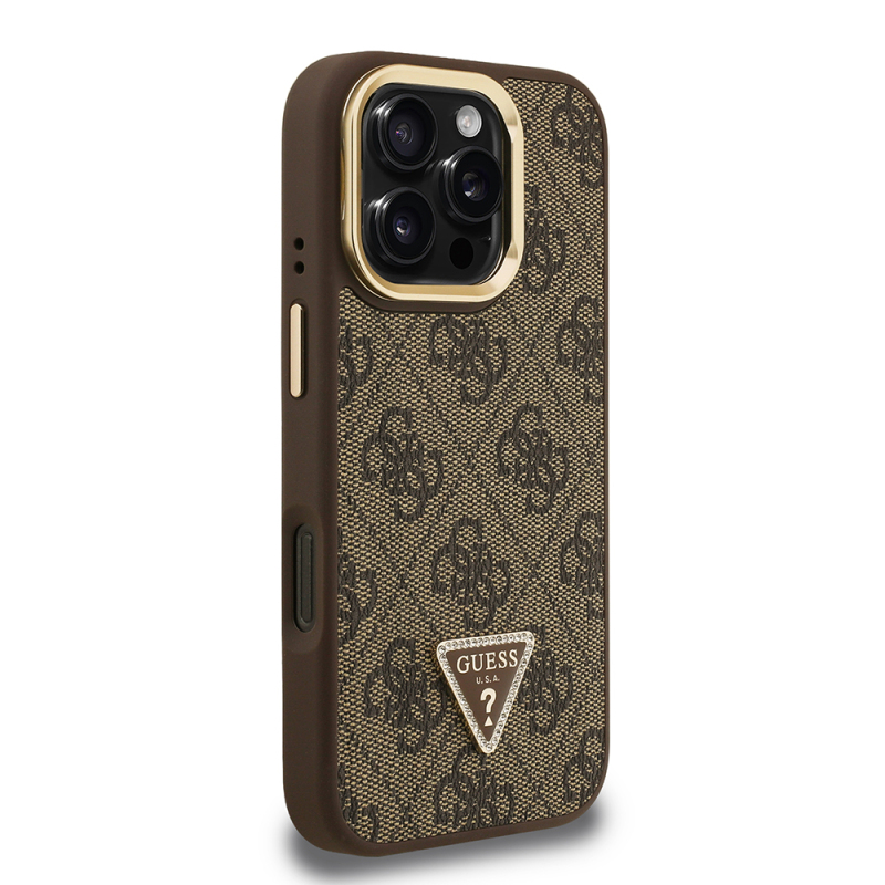 Apple iPhone 16 Pro Max Case Guess Original Licensed PU Leather Stone Triangle Logo 4G Patterned Camera Stand Cover - 13