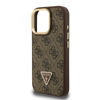 Apple iPhone 16 Pro Max Case Guess Original Licensed PU Leather Stone Triangle Logo 4G Patterned Camera Stand Cover - 15