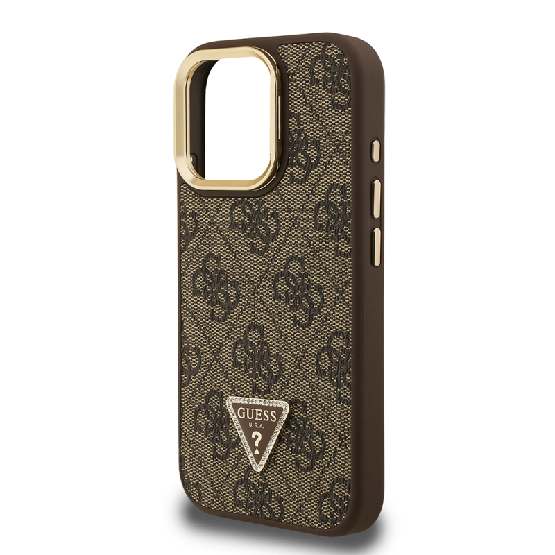 Apple iPhone 16 Pro Max Case Guess Original Licensed PU Leather Stone Triangle Logo 4G Patterned Camera Stand Cover - 15