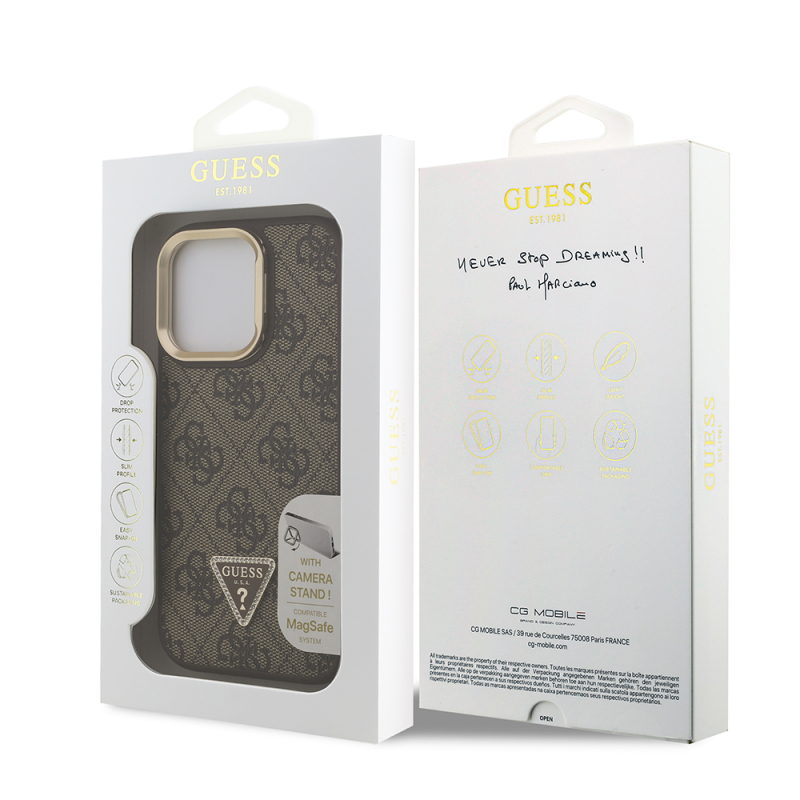 Apple iPhone 16 Pro Max Case Guess Original Licensed PU Leather Stone Triangle Logo 4G Patterned Camera Stand Cover - 17