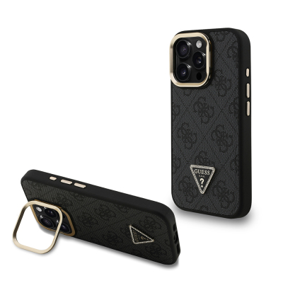 Apple iPhone 16 Pro Max Case Guess Original Licensed PU Leather Stone Triangle Logo 4G Patterned Camera Stand Cover - 2