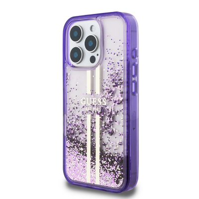 Apple iPhone 16 Pro Max Case Guess Original Licensed Transparent Liquid Glitter Gold Striped Cover - 4