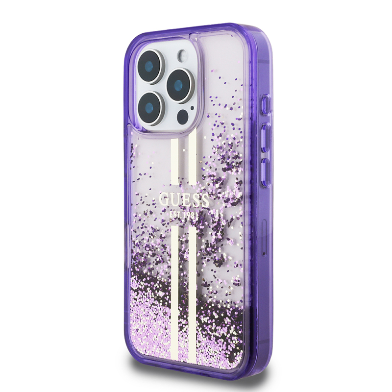Apple iPhone 16 Pro Max Case Guess Original Licensed Transparent Liquid Glitter Gold Striped Cover - 4