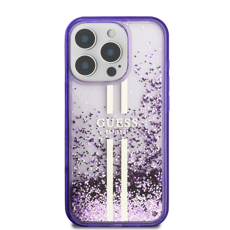 Apple iPhone 16 Pro Max Case Guess Original Licensed Transparent Liquid Glitter Gold Striped Cover - 5