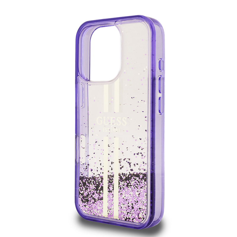 Apple iPhone 16 Pro Max Case Guess Original Licensed Transparent Liquid Glitter Gold Striped Cover - 8