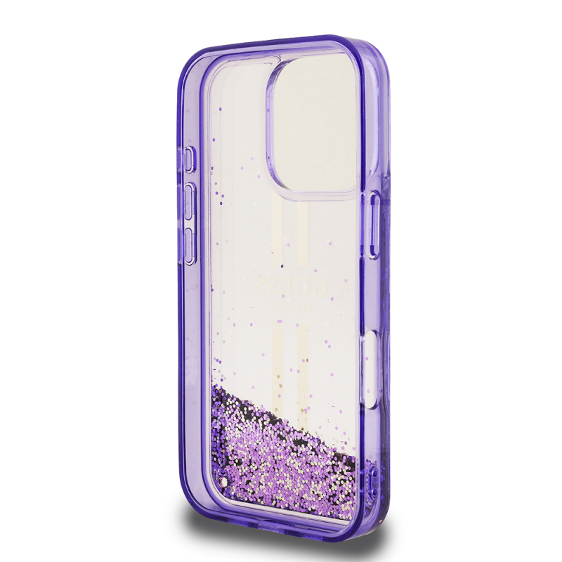 Apple iPhone 16 Pro Max Case Guess Original Licensed Transparent Liquid Glitter Gold Striped Cover - 9