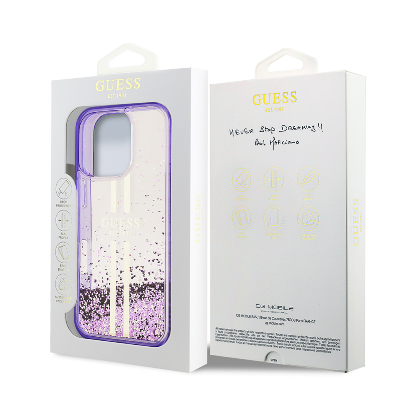 Apple iPhone 16 Pro Max Case Guess Original Licensed Transparent Liquid Glitter Gold Striped Cover - 10