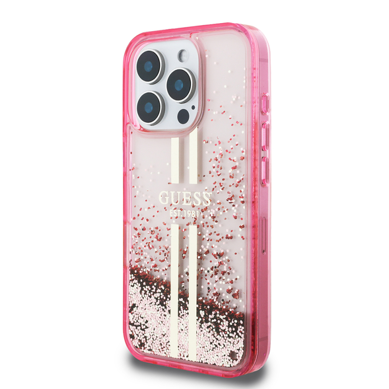 Apple iPhone 16 Pro Max Case Guess Original Licensed Transparent Liquid Glitter Gold Striped Cover - 11