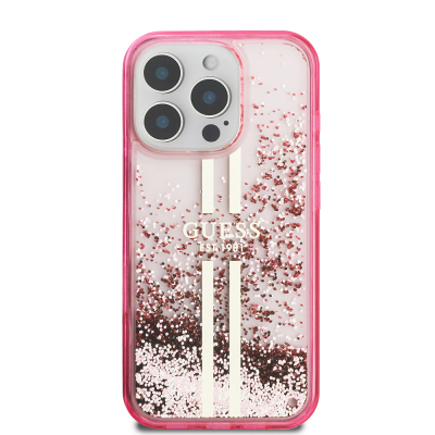 Apple iPhone 16 Pro Max Case Guess Original Licensed Transparent Liquid Glitter Gold Striped Cover - 12
