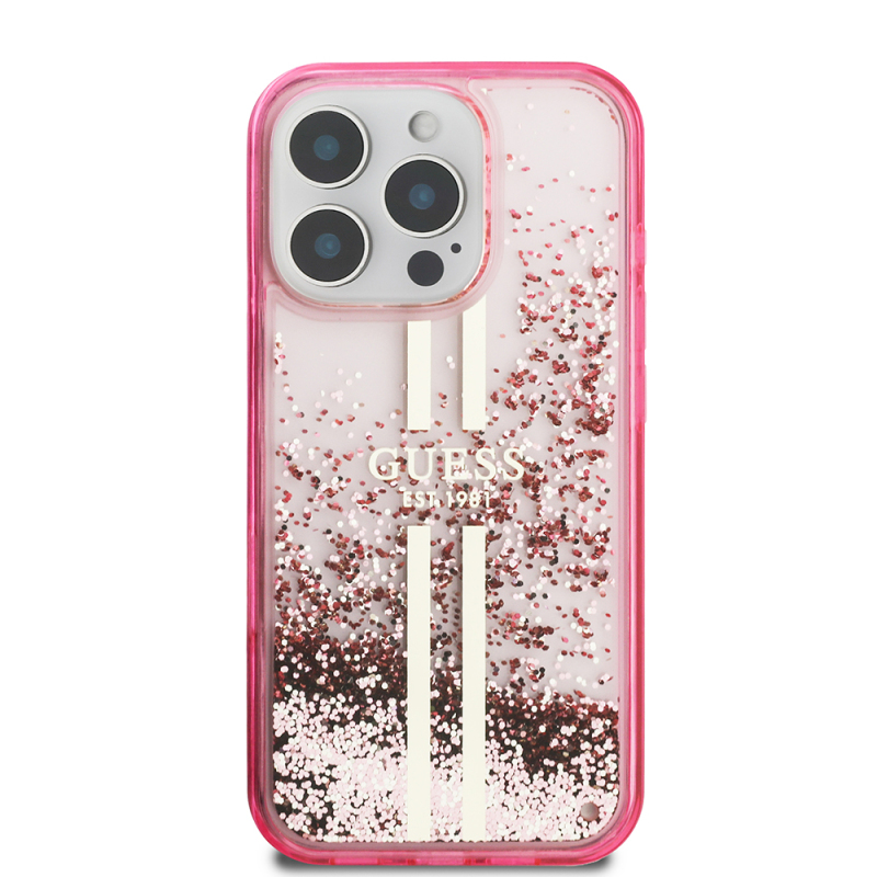 Apple iPhone 16 Pro Max Case Guess Original Licensed Transparent Liquid Glitter Gold Striped Cover - 12