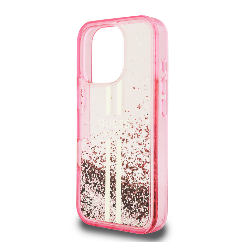 Apple iPhone 16 Pro Max Case Guess Original Licensed Transparent Liquid Glitter Gold Striped Cover - 15