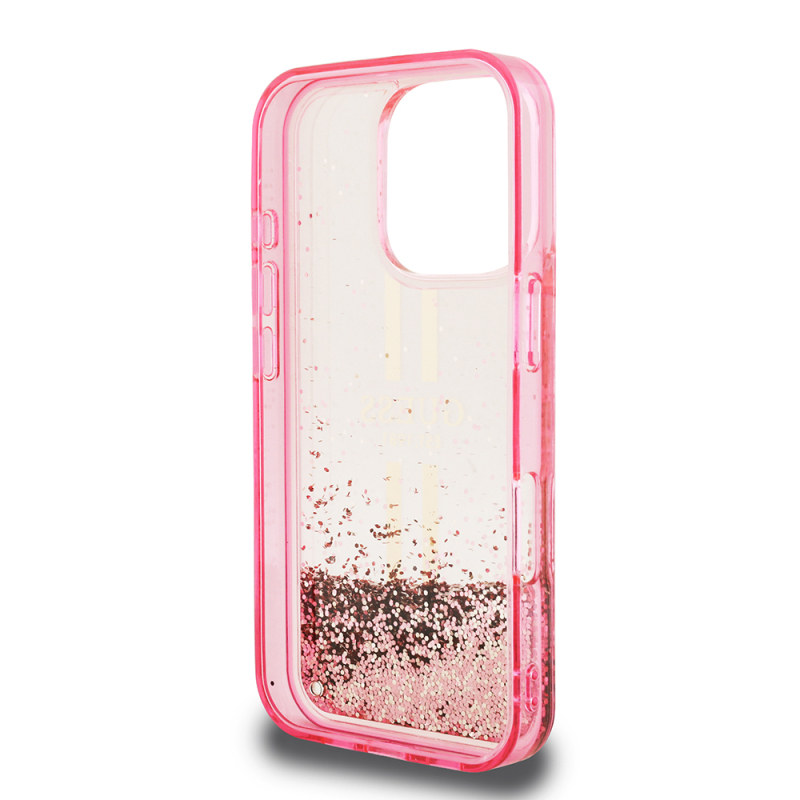 Apple iPhone 16 Pro Max Case Guess Original Licensed Transparent Liquid Glitter Gold Striped Cover - 16