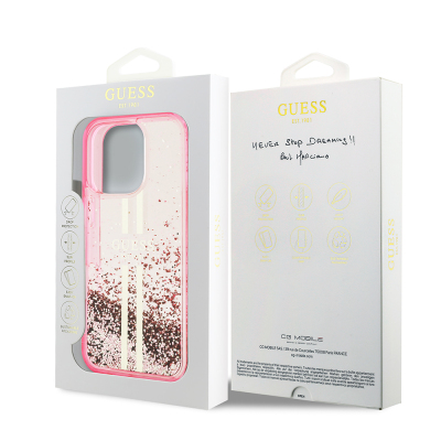 Apple iPhone 16 Pro Max Case Guess Original Licensed Transparent Liquid Glitter Gold Striped Cover - 17