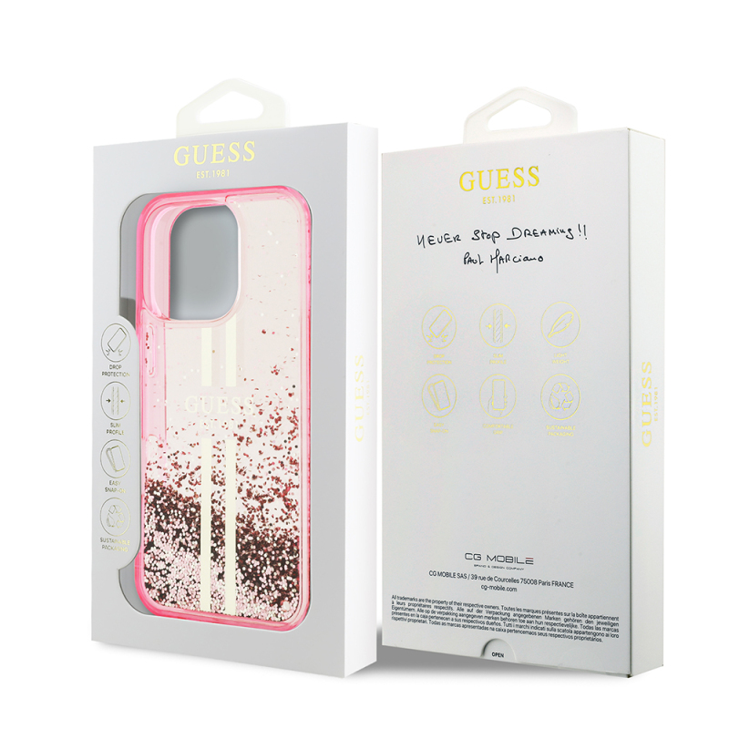 Apple iPhone 16 Pro Max Case Guess Original Licensed Transparent Liquid Glitter Gold Striped Cover - 17