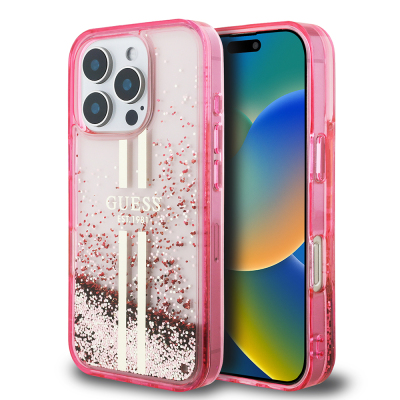Apple iPhone 16 Pro Max Case Guess Original Licensed Transparent Liquid Glitter Gold Striped Cover - 3