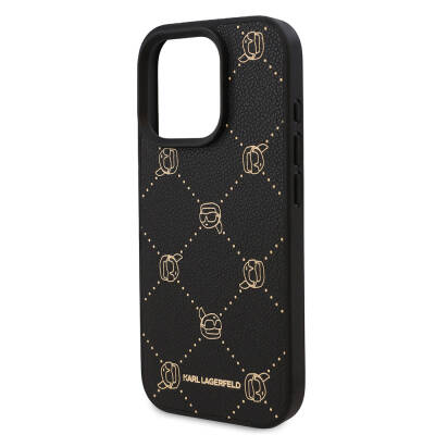 Apple iPhone 16 Pro Max Case Karl Lagerfeld Original Licensed Magsafe Charging Featured PU Leather Karl Heads Patterned Classic Logo Cover - 7