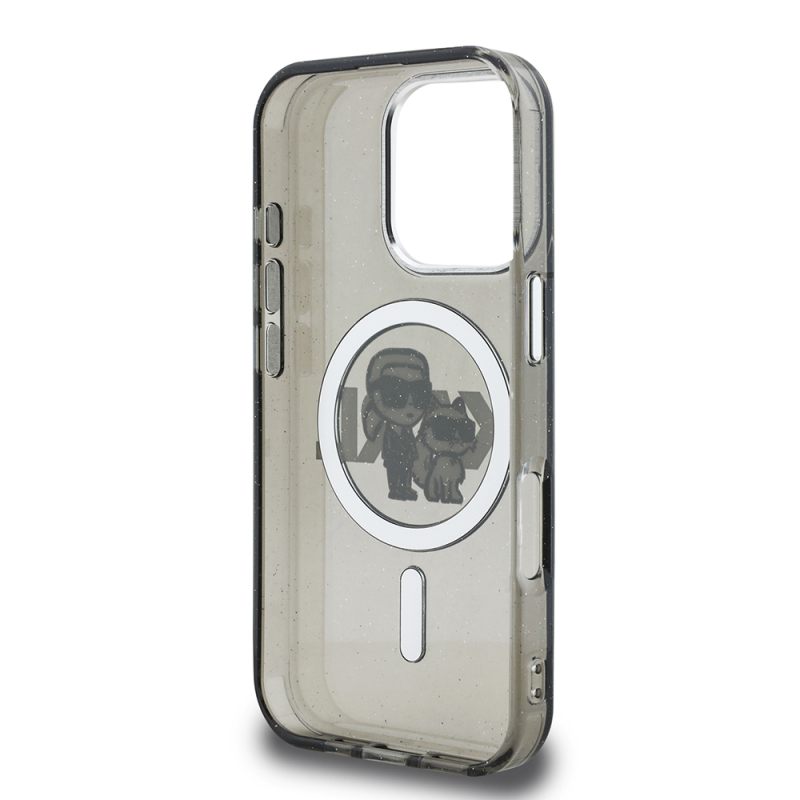 Apple iPhone 16 Pro Max Case Karl Lagerfeld Original Licensed Shining Glitter Karl & Choupette Sketch Logo Cover - 8