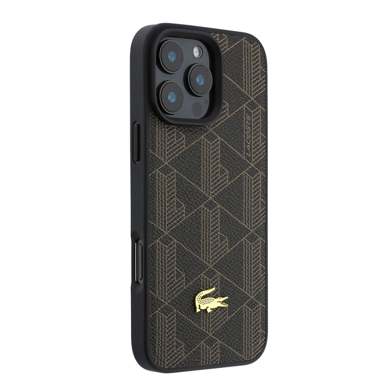 Apple iPhone 16 Pro Max Case, Lacoste Original Licensed, M-safe Charging Feature, PU Leather Design, Card Holder, Mixed Monogram Pattern Cover - 3