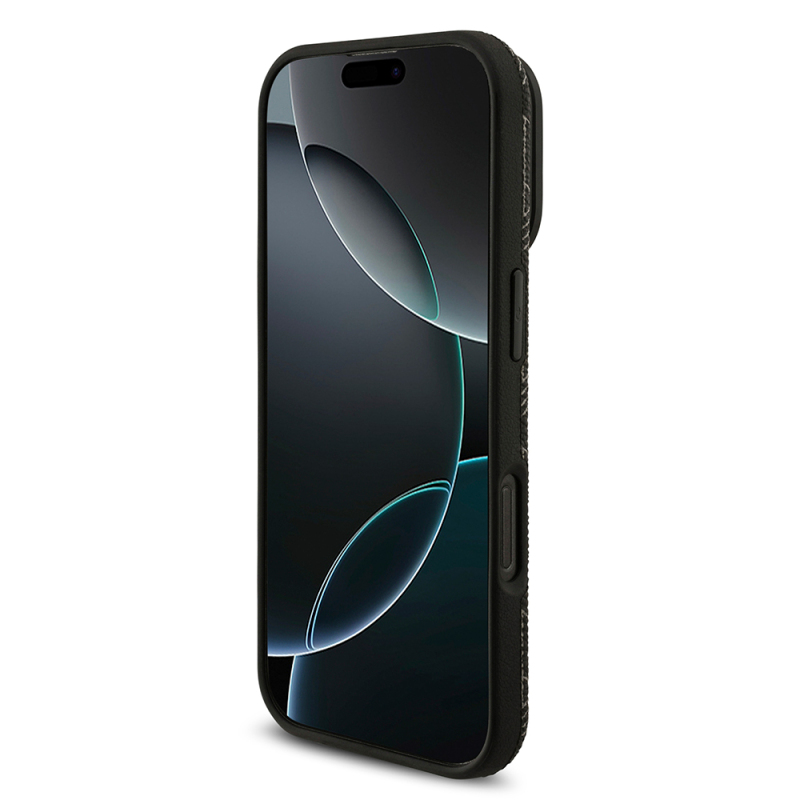 Apple iPhone 16 Pro Max Case Lacoste Original Licensed M-safe Charging Stand PU Leather Mixed Monogram Pattern Cover - 6