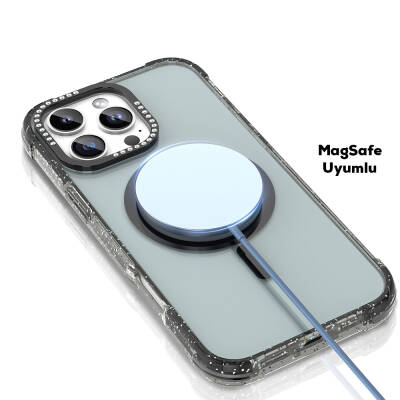 Apple iPhone 16 Pro Max Case Magsafe Charging Featured Stone and Silvery Design Mutural Blink Cover - 2