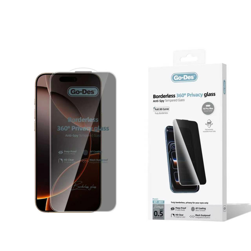 Apple iPhone 16 Pro Max Go Des AF Borderless Privacy Temperli Cam Ekran Koruyucu - 1