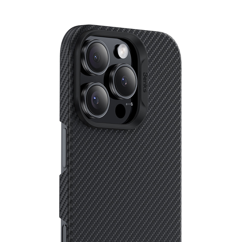 Apple iPhone 16 Pro Max Kılıf Benks M-safe Şarj Özellikli Metal Kamera Çerçeveli Magnetik ArmorAir 600D Kevlar Fiber Kapak - 5