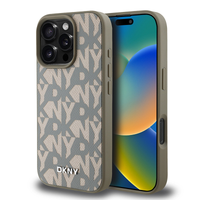 Apple iPhone 16 Pro Max Kılıf DKNY Orjinal Lisanslı M-safe Şarj Özellikli 3D Yazılı Grid Pattern Kapak - 1
