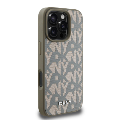 Apple iPhone 16 Pro Max Kılıf DKNY Orjinal Lisanslı M-safe Şarj Özellikli 3D Yazılı Grid Pattern Kapak - 6