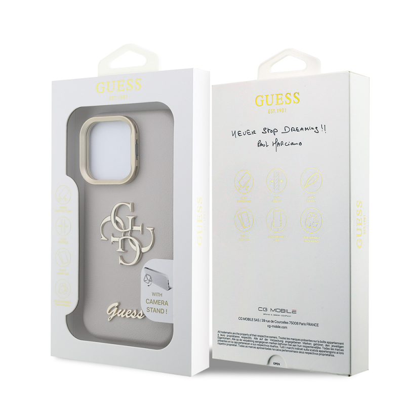 Apple iPhone 16 Pro Max Kılıf Guess Orjinal Lisanslı Grained Yazı Logolu Kamera Standlı Kapak - 12