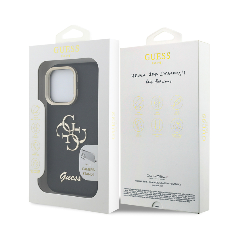Apple iPhone 16 Pro Max Kılıf Guess Orjinal Lisanslı Grained Yazı Logolu Kamera Standlı Kapak - 19