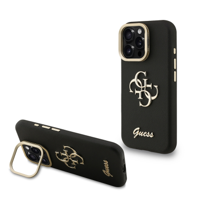 Apple iPhone 16 Pro Max Kılıf Guess Orjinal Lisanslı Grained Yazı Logolu Kamera Standlı Kapak - 3