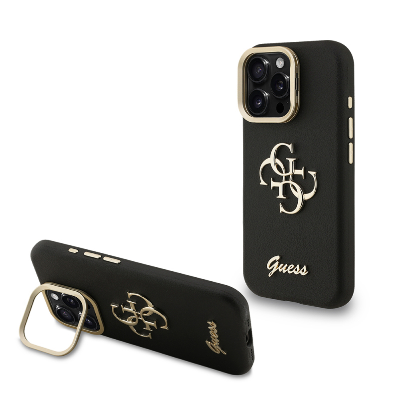 Apple iPhone 16 Pro Max Kılıf Guess Orjinal Lisanslı Grained Yazı Logolu Kamera Standlı Kapak - 3