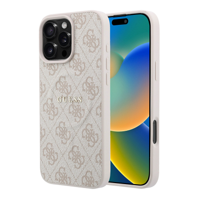 Apple iPhone 16 Pro Max Kılıf Guess Orjinal Lisanslı M-safe Kabartmalı 4G Desenli Yazı Logolu Kapak - 1
