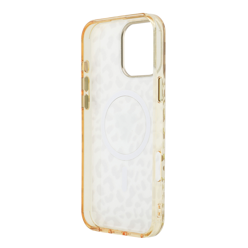 Apple iPhone 16 Pro Max Kılıf Guess Orjinal Lisanslı M-safe Şarj Özellikli Üçgen Logolu Simli Leopar Desenli Kapak - 10