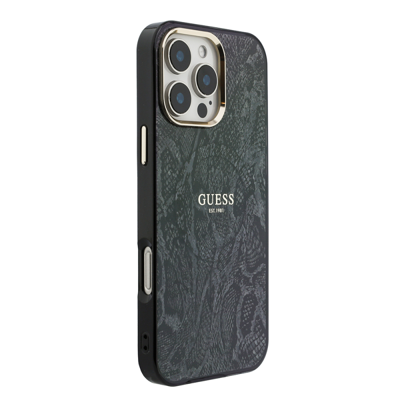 Apple iPhone 16 Pro Max Kılıf Guess Orjinal Lisanslı M-safe Şarj Özellikli Yazı Logolu Python Desenli Kapak - 1