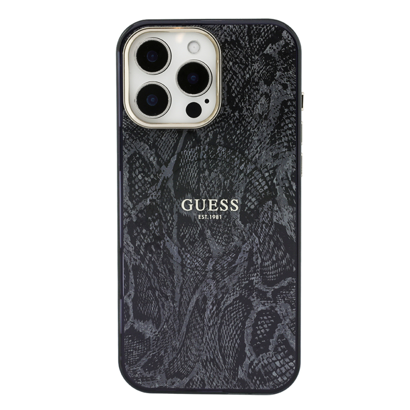 Apple iPhone 16 Pro Max Kılıf Guess Orjinal Lisanslı M-safe Şarj Özellikli Yazı Logolu Python Desenli Kapak - 3