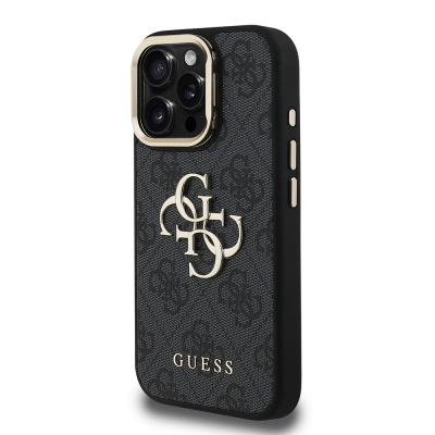 Apple iPhone 16 Pro Max Kılıf Guess Orjinal Lisanslı PU Deri 4G Desenli Metal Büyük 4G ve Yazı Logolu Kamera Standlı Kapak - 12