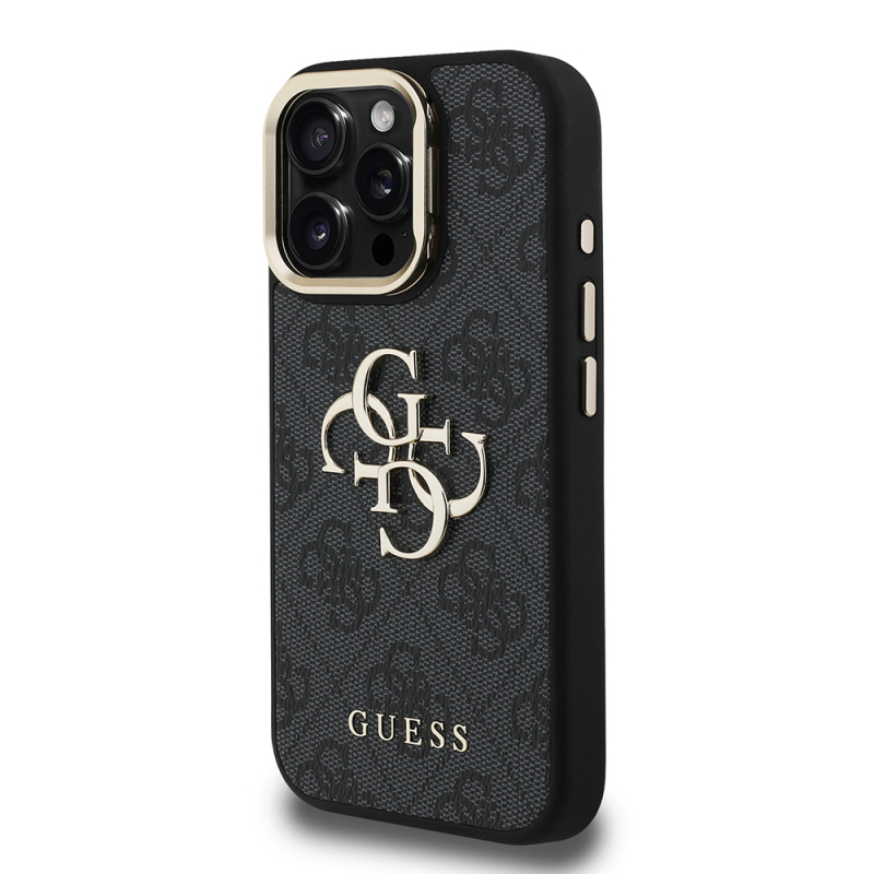 Apple iPhone 16 Pro Max Kılıf Guess Orjinal Lisanslı PU Deri 4G Desenli Metal Büyük 4G ve Yazı Logolu Kamera Standlı Kapak - 12