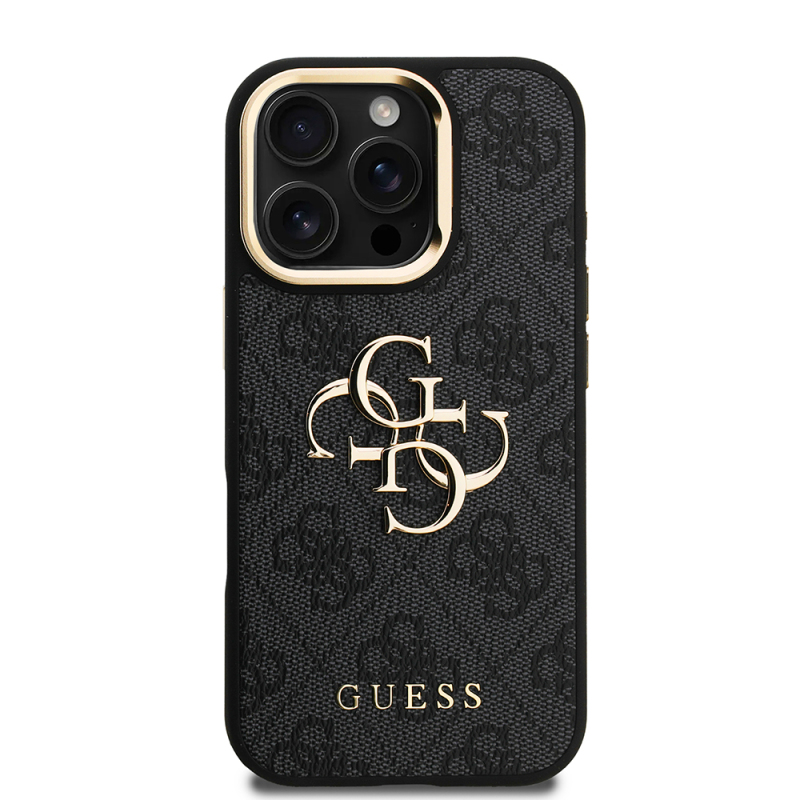 Apple iPhone 16 Pro Max Kılıf Guess Orjinal Lisanslı PU Deri 4G Desenli Metal Büyük 4G ve Yazı Logolu Kamera Standlı Kapak - 13